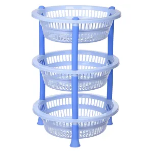 Kuber Industries Storage Basket | Plastic 3 Layer Kitchen Storage Basket | Storage Rack for Kitchen | Multi-Layer Vegetable Rack | Mondeo Floor-Standing Rack | Sky Blue