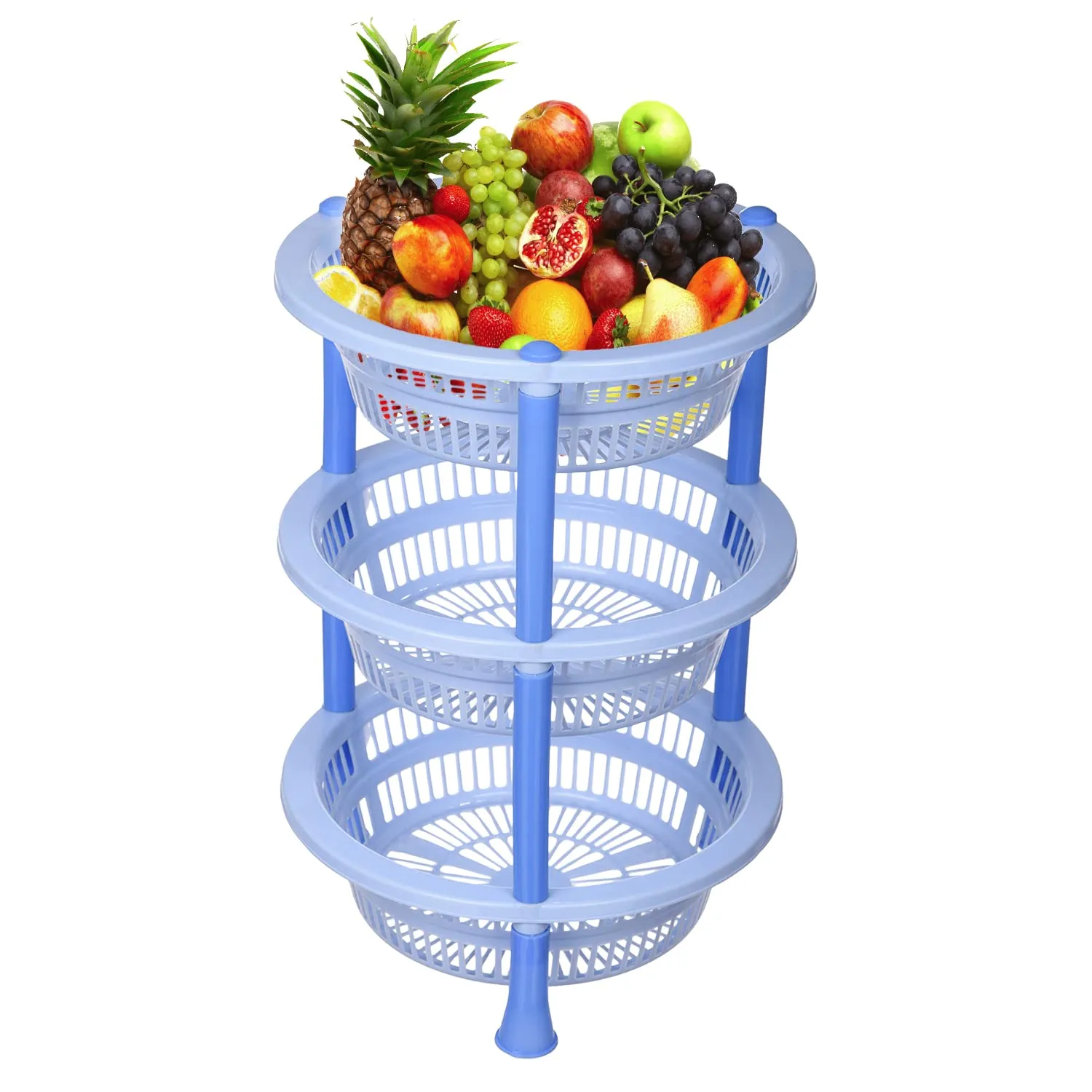 Kuber Industries Storage Basket | Plastic 3 Layer Kitchen Storage Basket | Storage Rack for Kitchen | Multi-Layer Vegetable Rack | Mondeo Floor-Standing Rack | Sky Blue