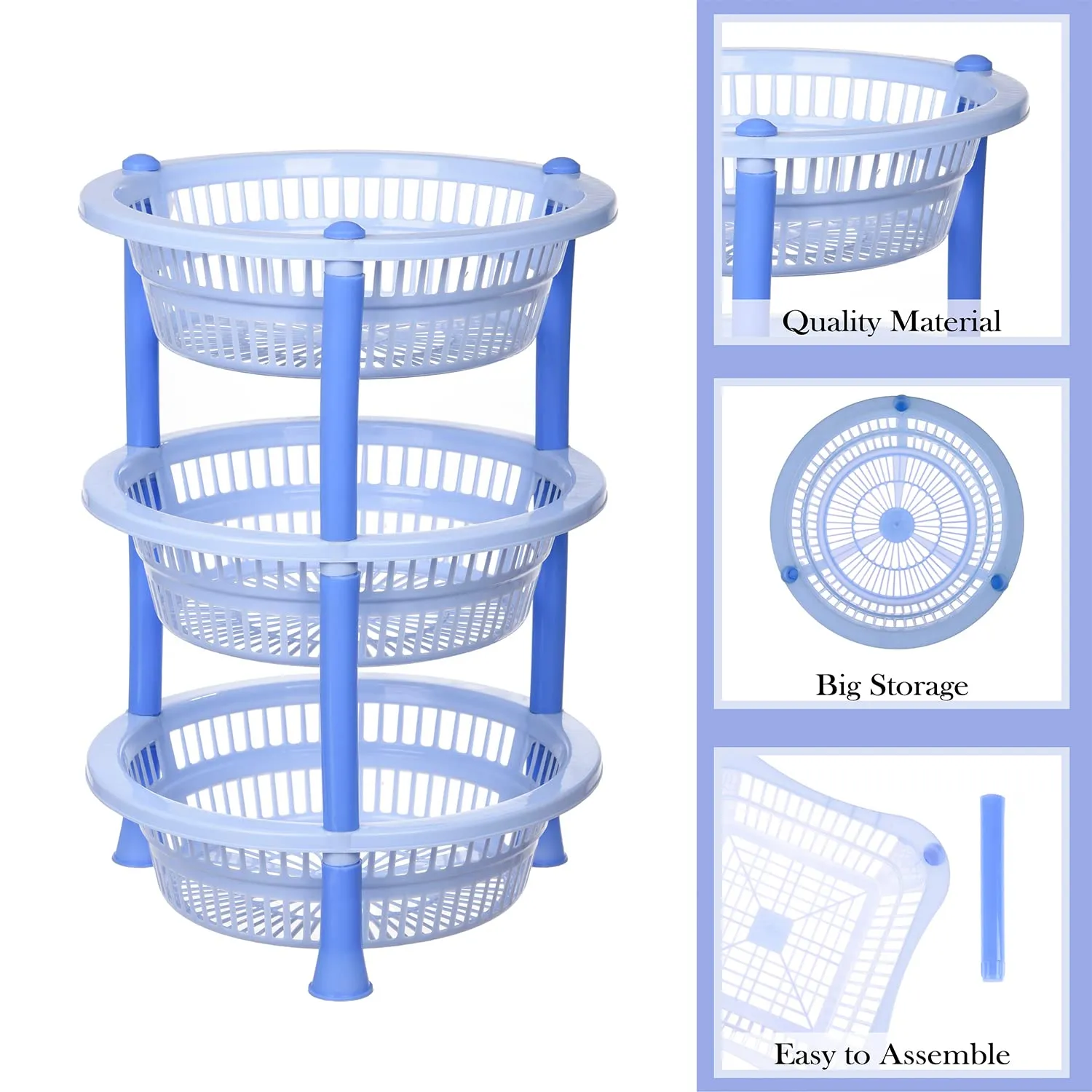 Kuber Industries Storage Basket | Plastic 3 Layer Kitchen Storage Basket | Storage Rack for Kitchen | Multi-Layer Vegetable Rack | Mondeo Floor-Standing Rack | Sky Blue
