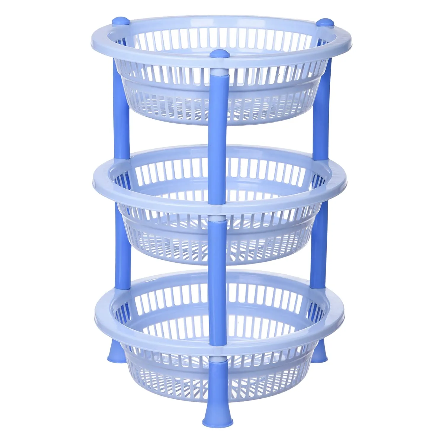 Kuber Industries Storage Basket | Plastic 3 Layer Kitchen Storage Basket | Storage Rack for Kitchen | Multi-Layer Vegetable Rack | Mondeo Floor-Standing Rack | Sky Blue