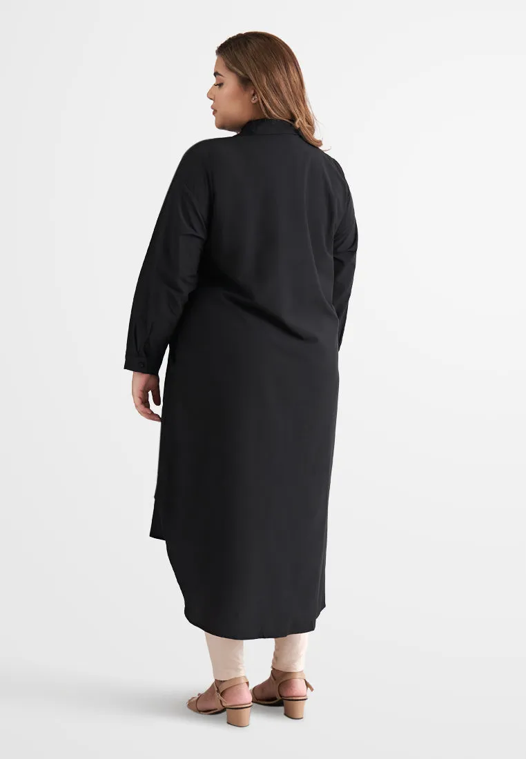 Linisha Minimalist Long Dress Shirt - Black