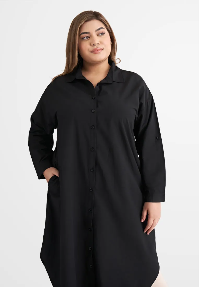 Linisha Minimalist Long Dress Shirt - Black
