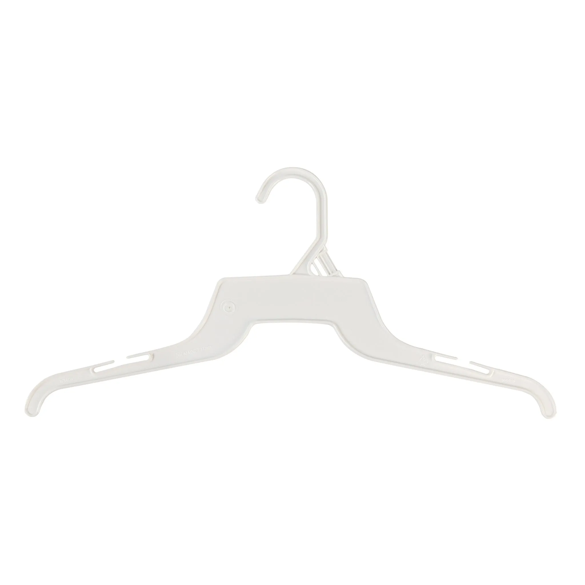 Mainetti 340, 16" White all Plastic, Shirt Top Dress Hangers, with notches for straps