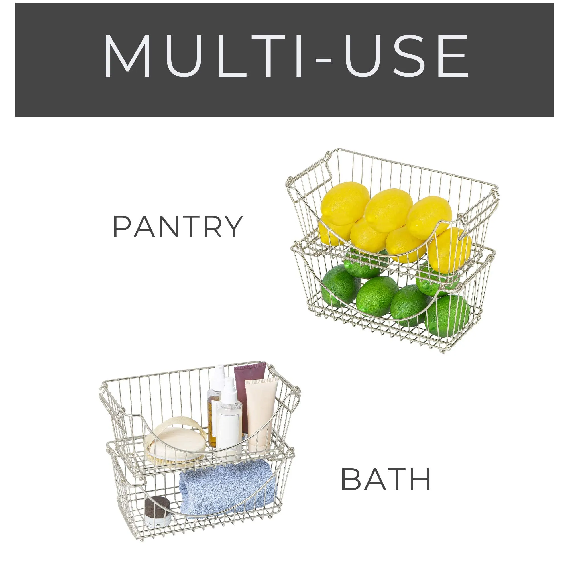 Medium Metal Wire Stacking Baskets with Handles