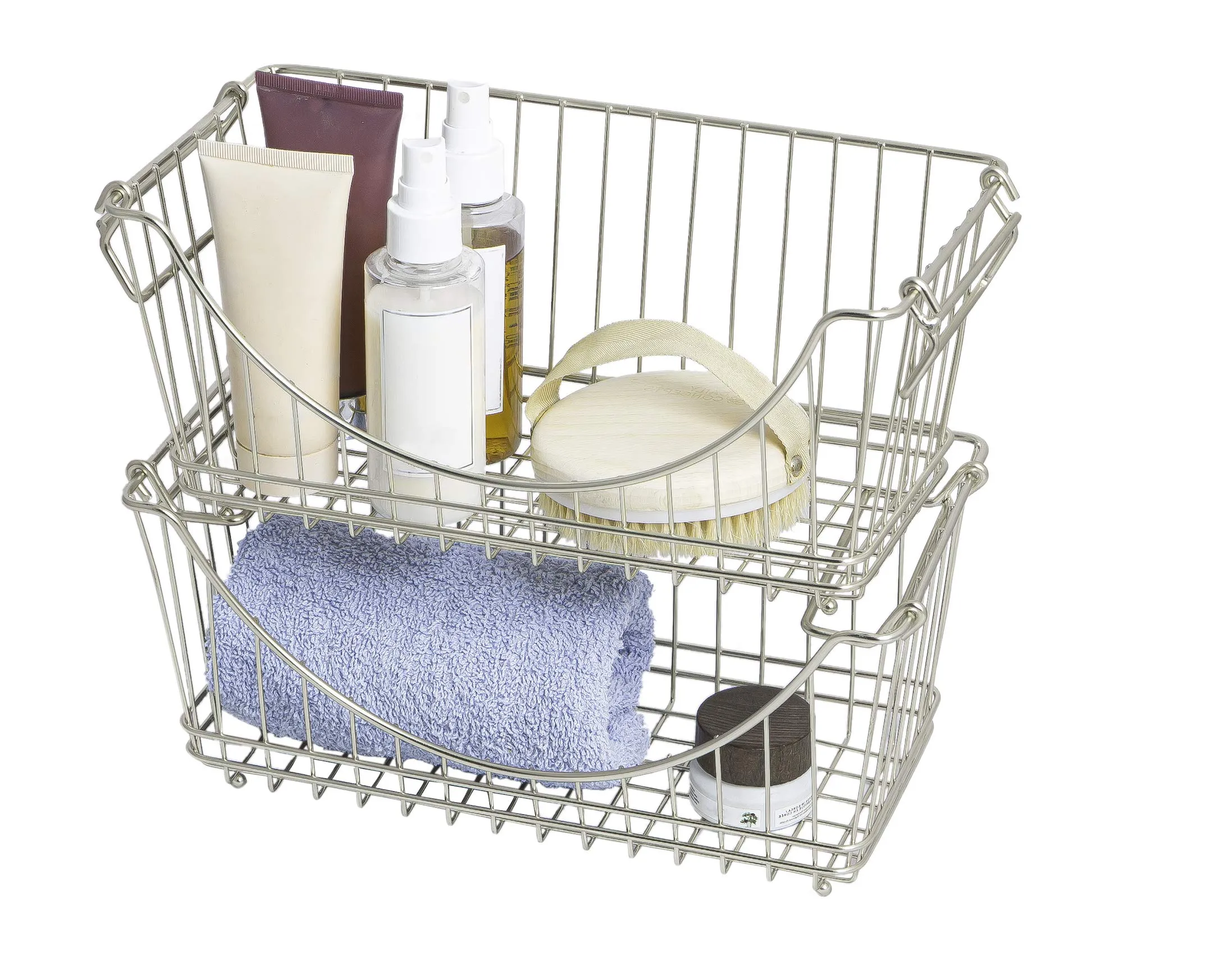 Medium Metal Wire Stacking Baskets with Handles