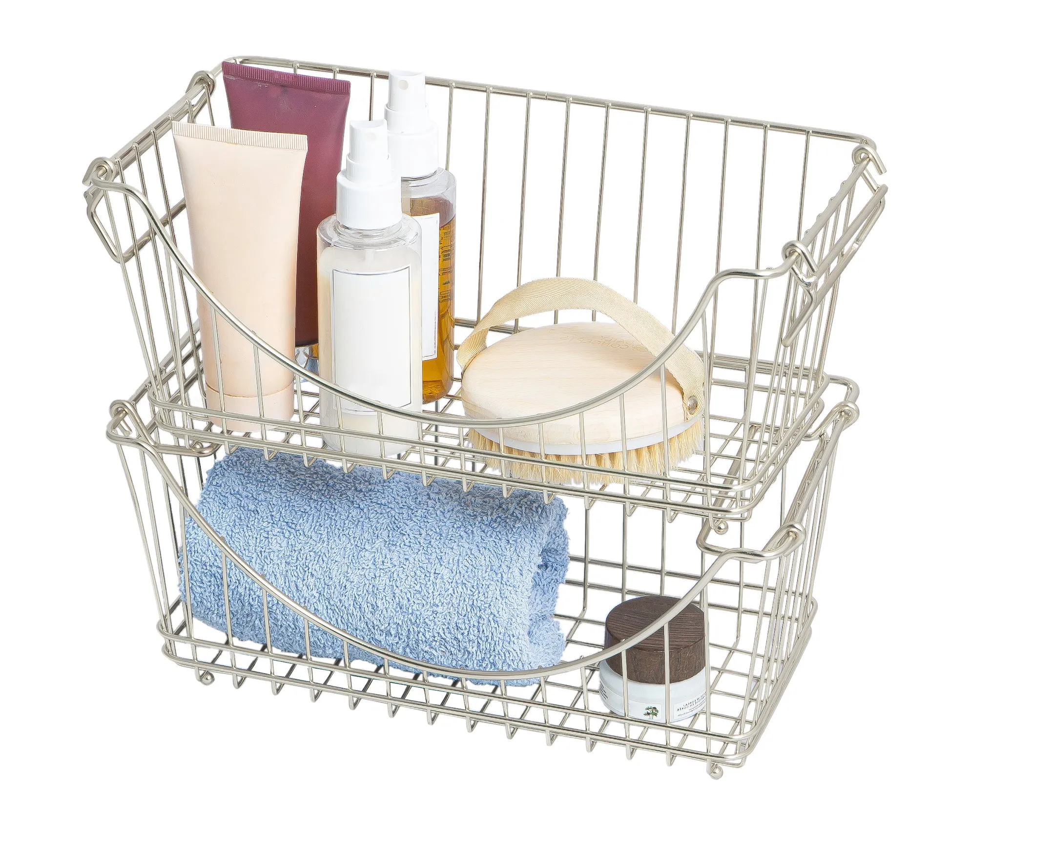 Medium Metal Wire Stacking Baskets with Handles