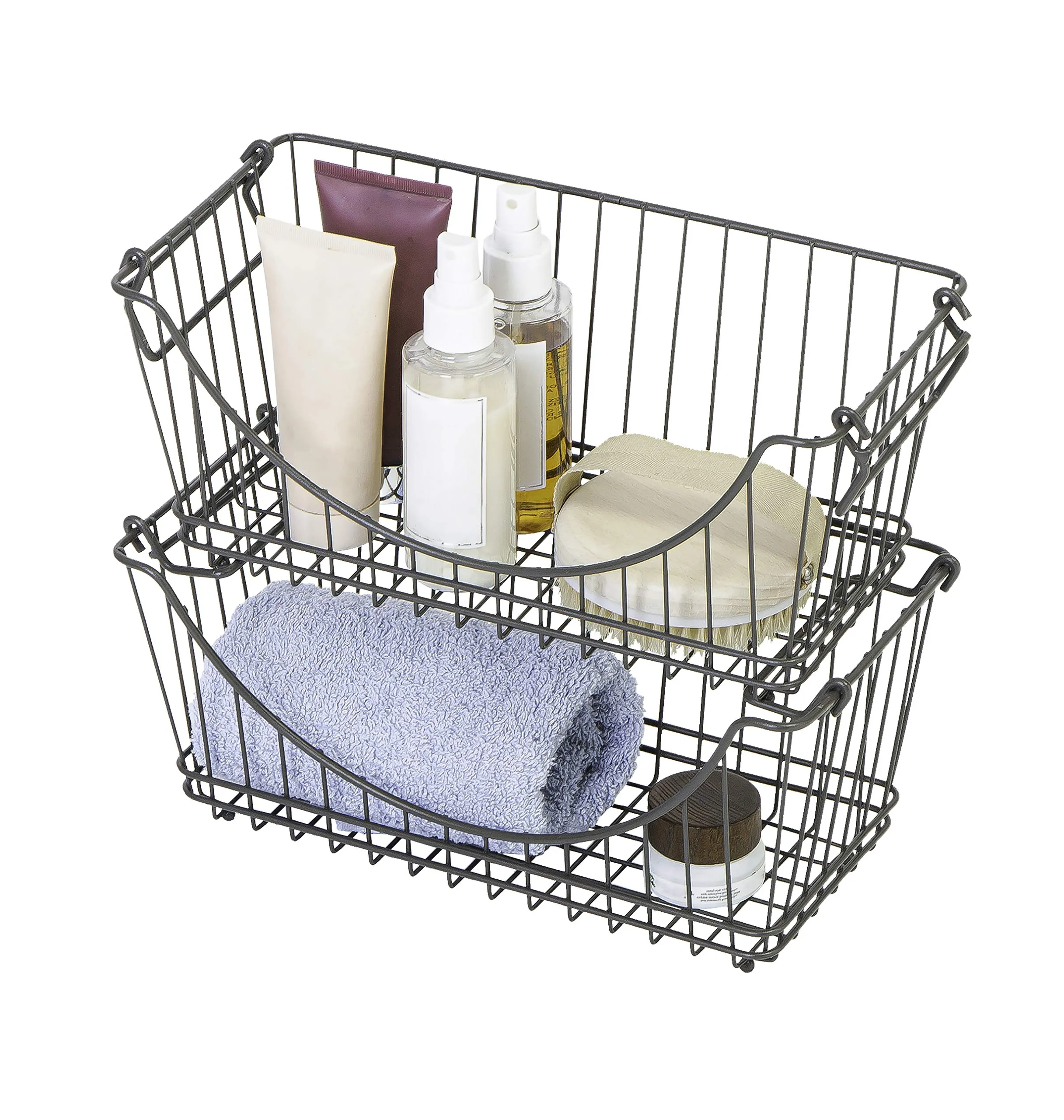 Medium Metal Wire Stacking Baskets with Handles