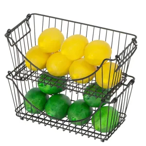 Medium Metal Wire Stacking Baskets with Handles