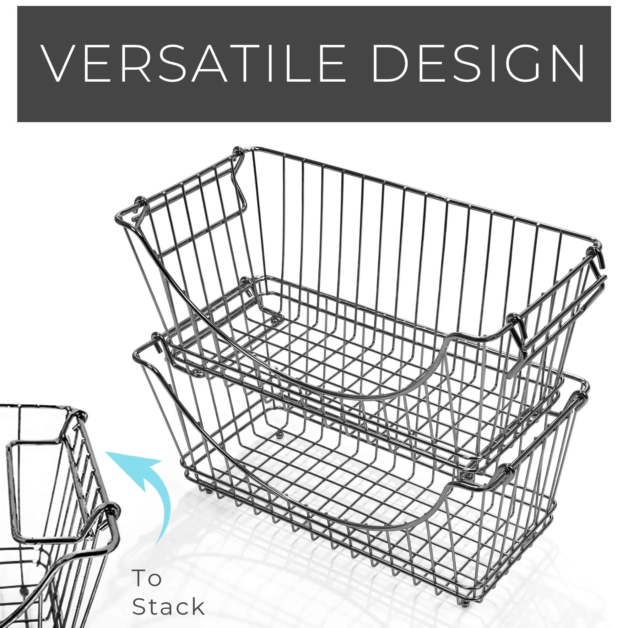 Medium Metal Wire Stacking Baskets with Handles