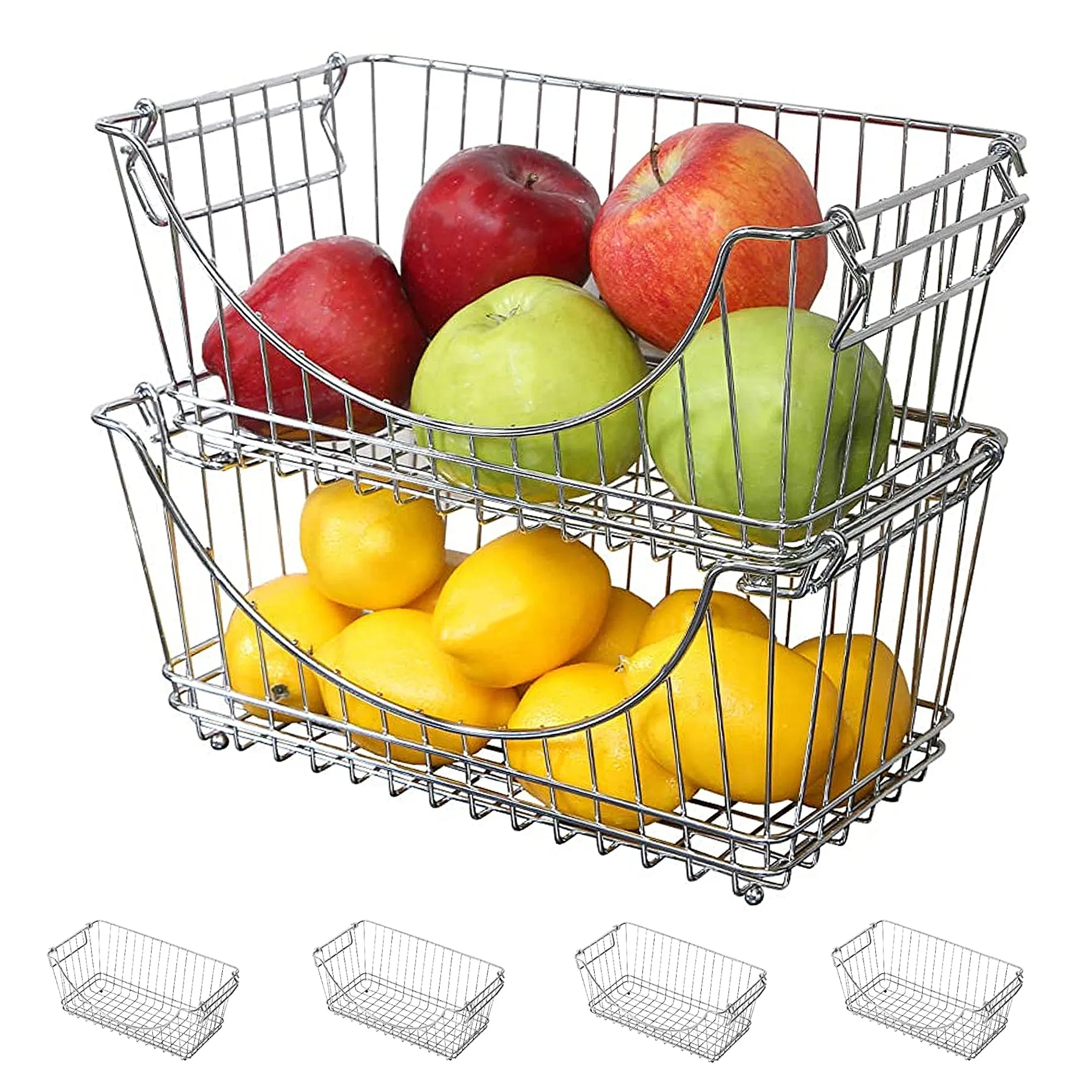 Medium Metal Wire Stacking Baskets with Handles