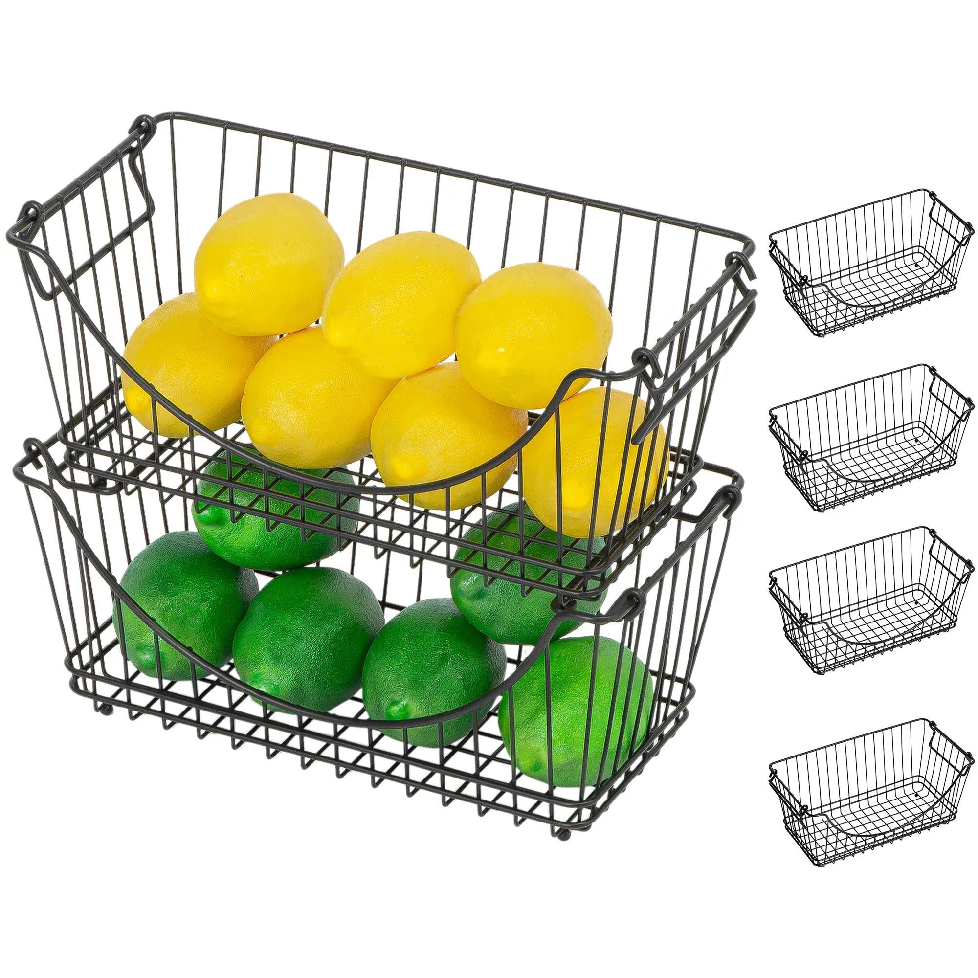 Medium Metal Wire Stacking Baskets with Handles