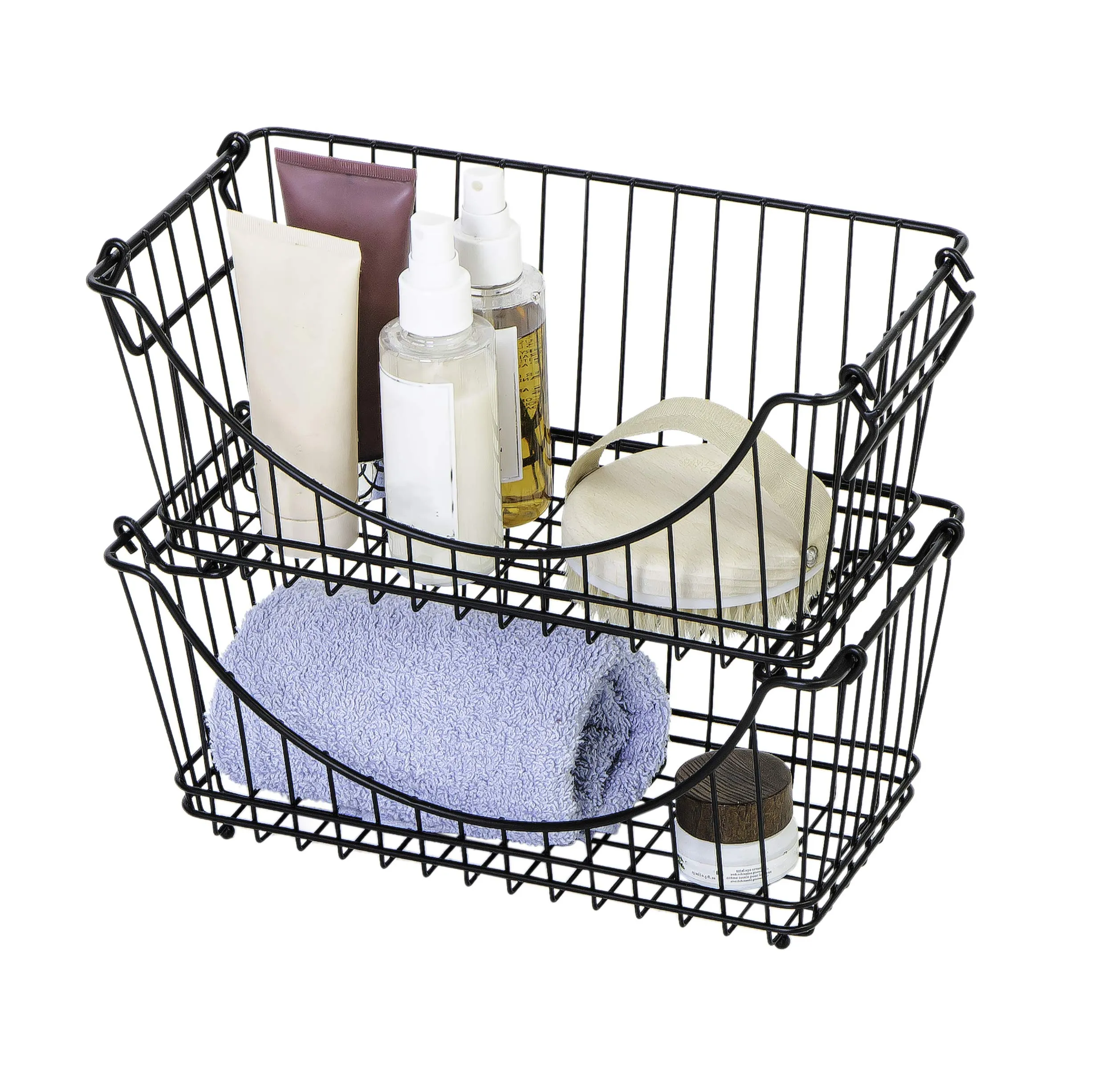 Medium Metal Wire Stacking Baskets with Handles