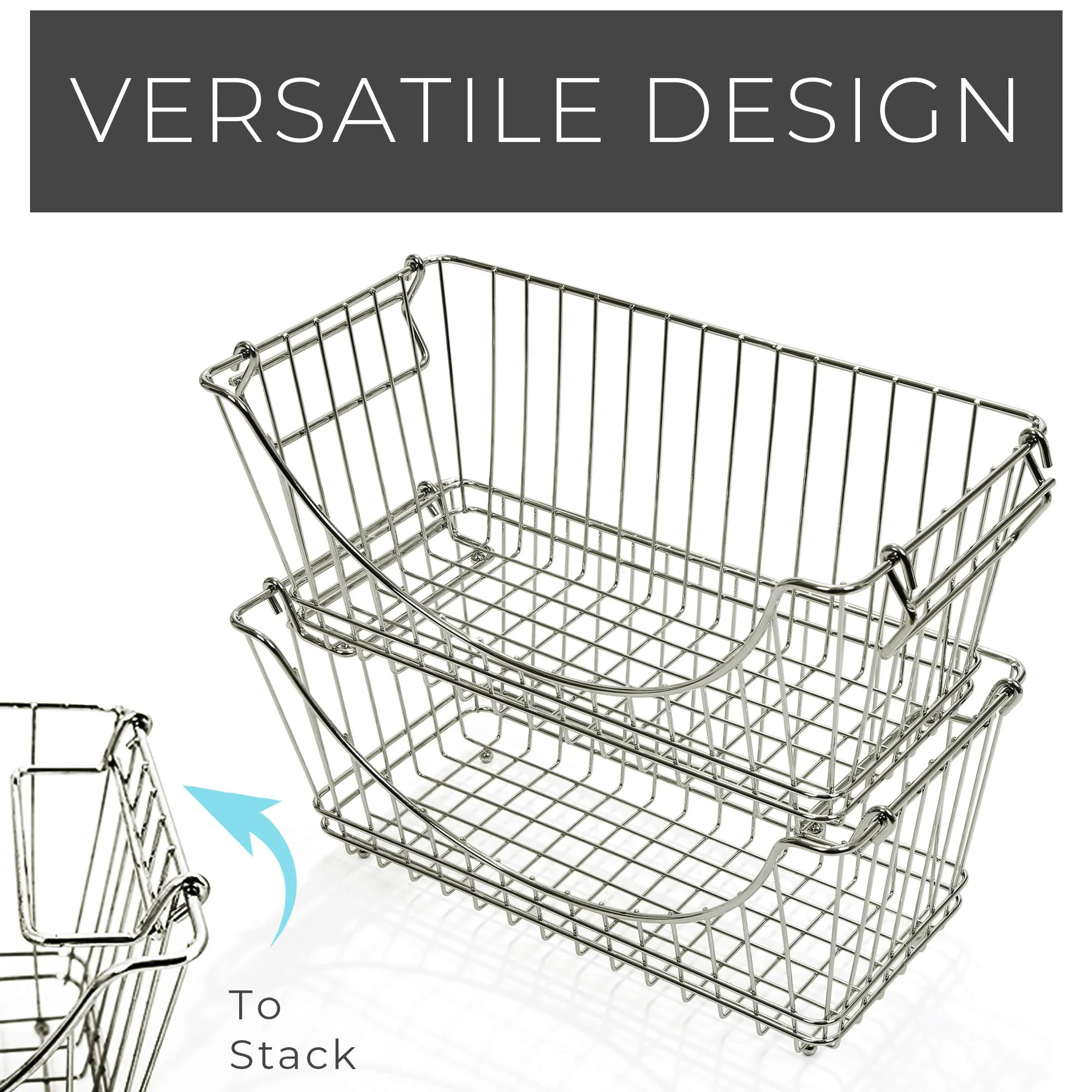 Medium Metal Wire Stacking Baskets with Handles