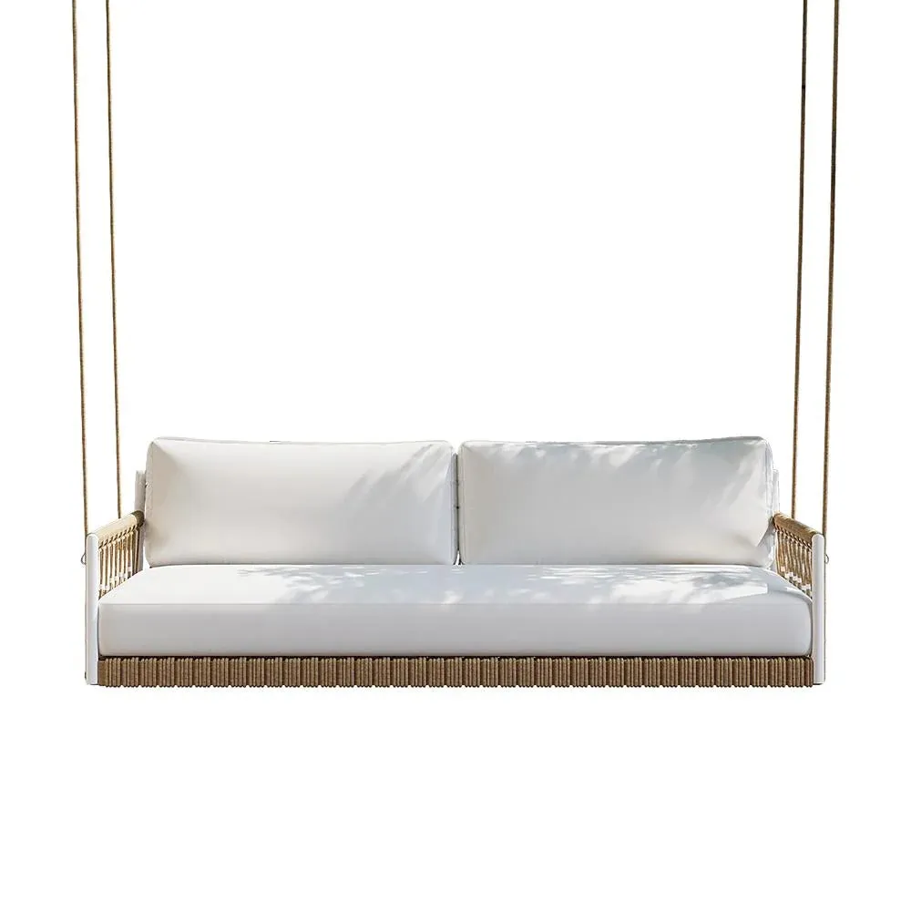Otio Double Seater Hanging Swing Without Stand For Balcony , Garden Swing (Tan   White) Braided & Rope