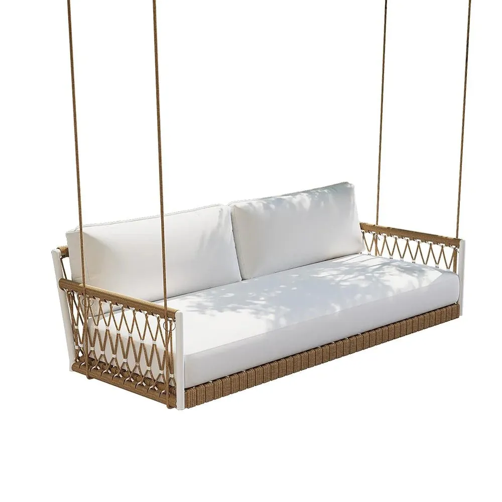 Otio Double Seater Hanging Swing Without Stand For Balcony , Garden Swing (Tan   White) Braided & Rope