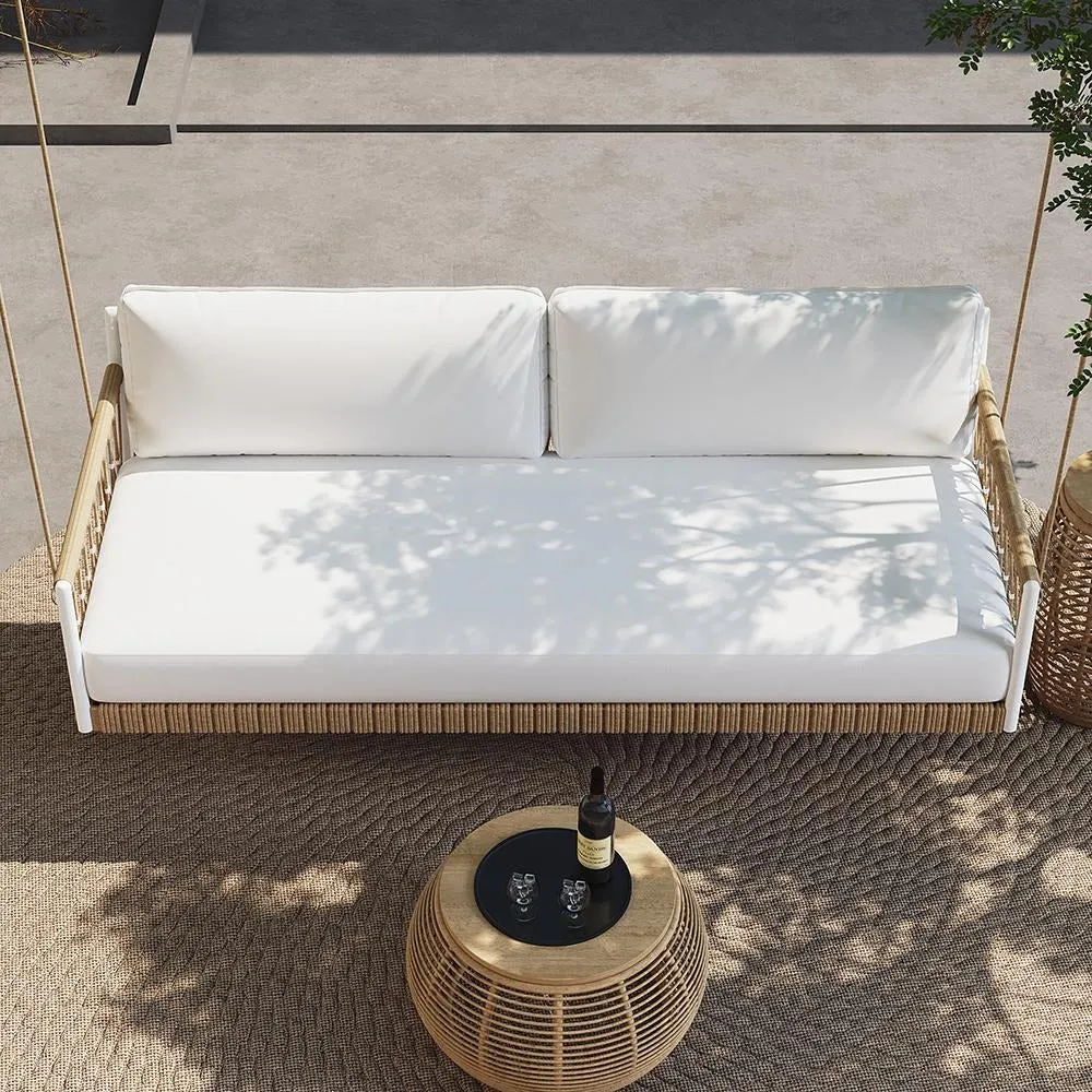Otio Double Seater Hanging Swing Without Stand For Balcony , Garden Swing (Tan   White) Braided & Rope