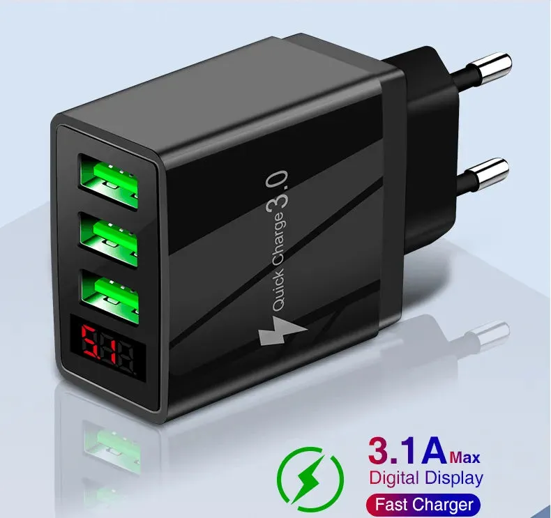 PBG 3-in-1 Fast Charging Cable with LED Display Wall Charger