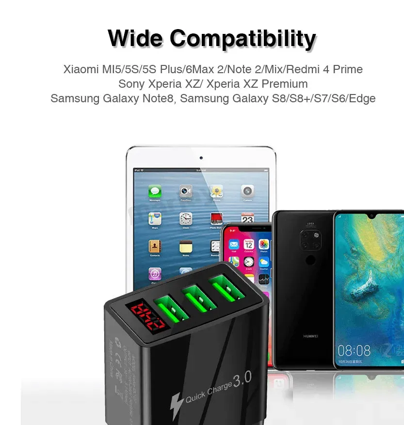 PBG 3-in-1 Fast Charging Cable with LED Display Wall Charger