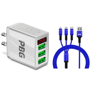 PBG 3-in-1 Fast Charging Cable with LED Display Wall Charger