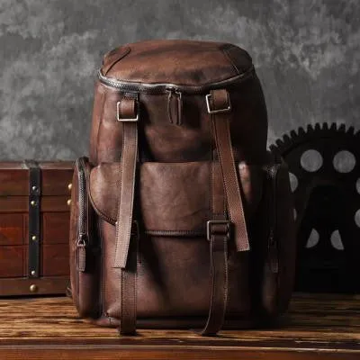 Personalized Leather Backpack Men Travel Backpack Hiking Rucksack Unisex Backpack Weekender Backpack