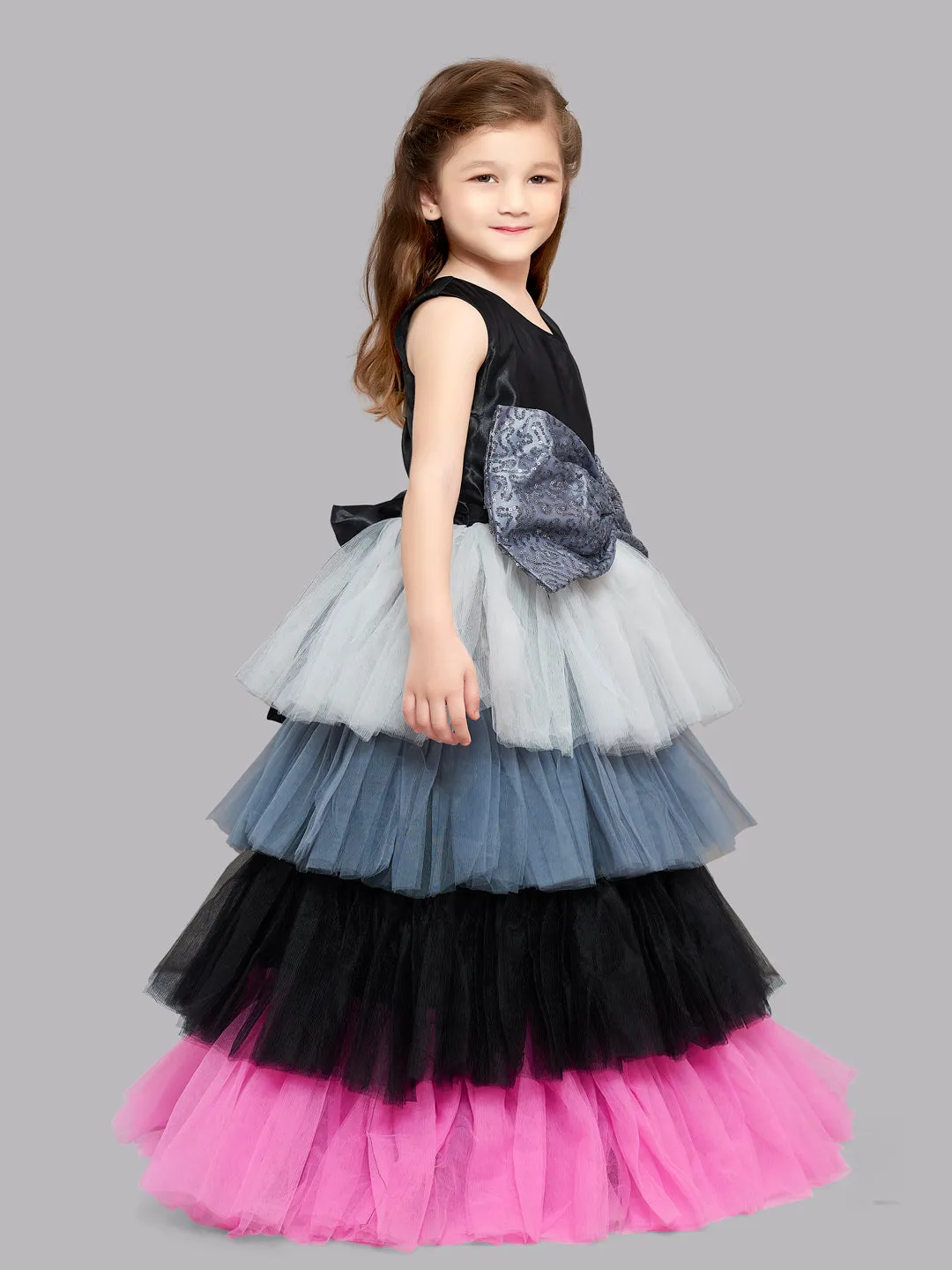 Pink Chick Black Multicolor Layered Gown