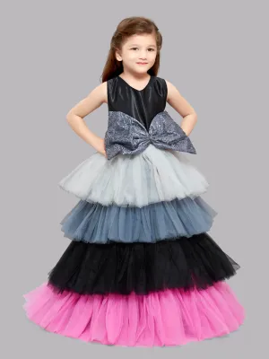 Pink Chick Black Multicolor Layered Gown