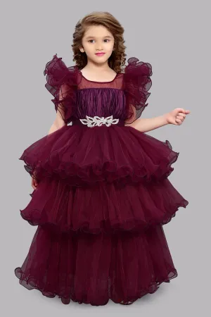 PinkChick Burgundy Layered Gown