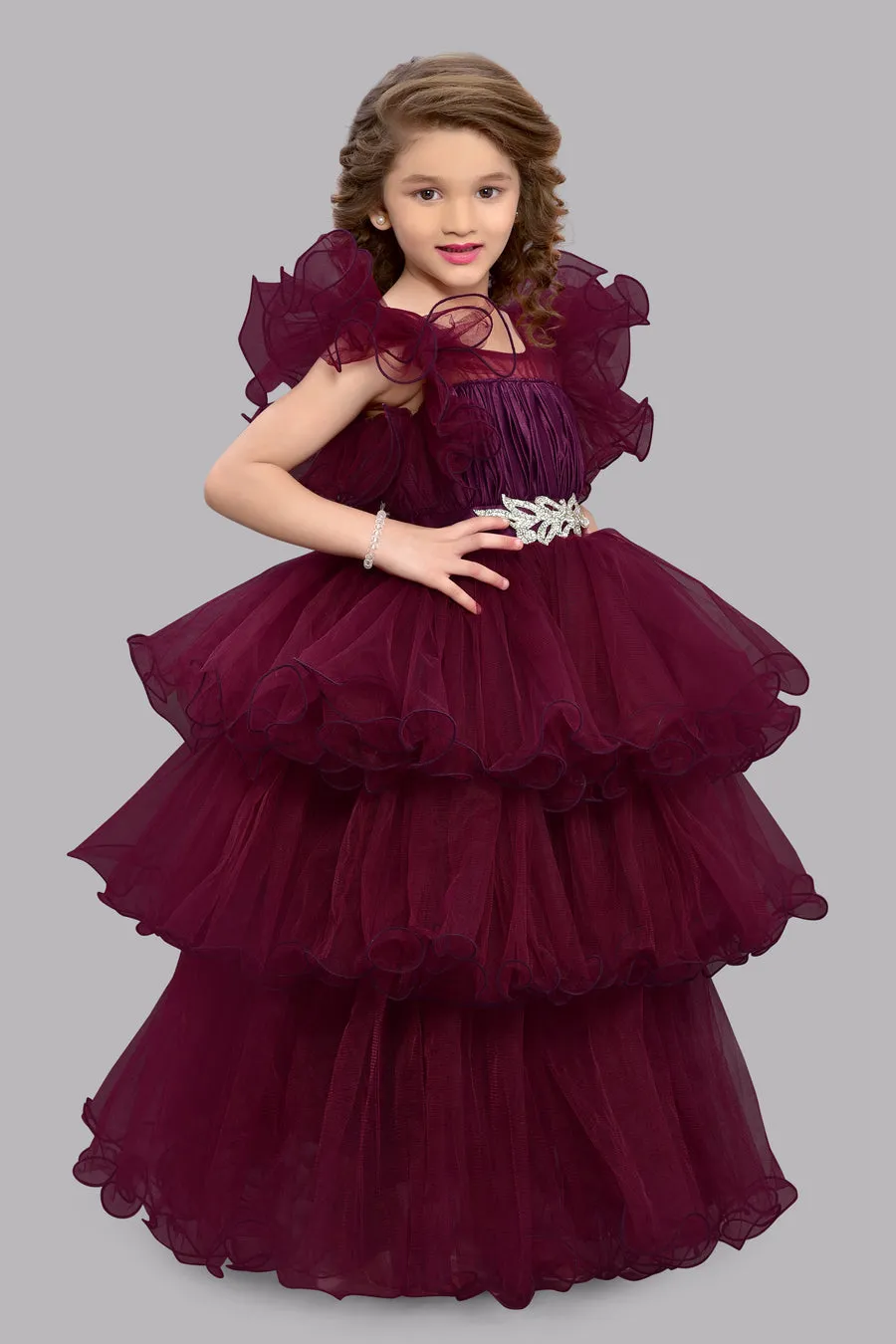 PinkChick Burgundy Layered Gown
