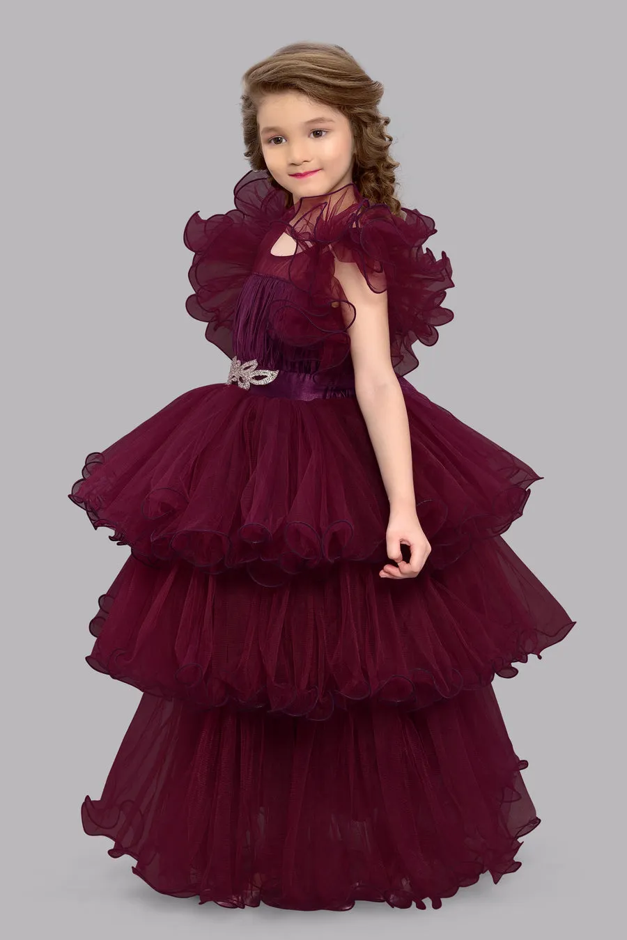 PinkChick Burgundy Layered Gown