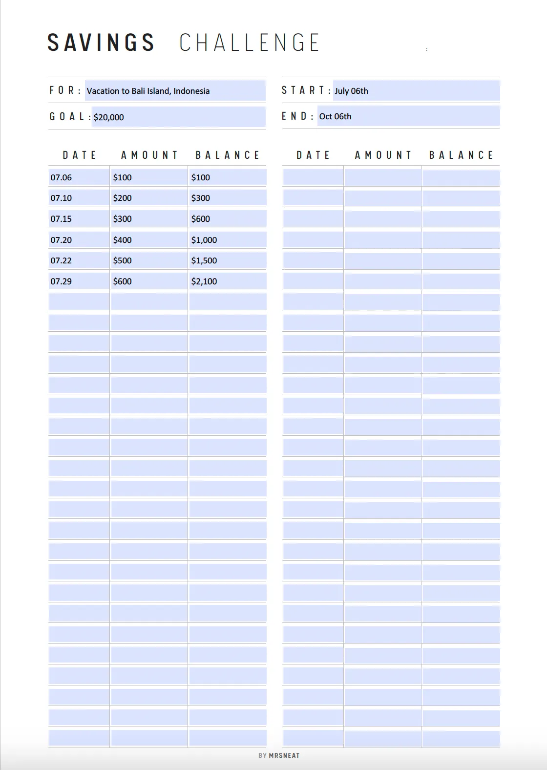 Saving Challenge Printable - M195