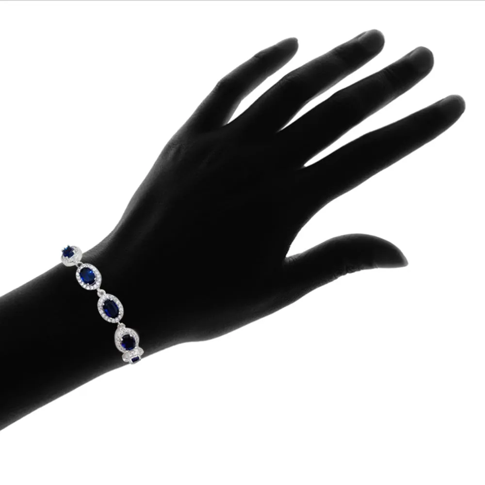 Sterling Silver and Sapphire Oval Cut Halo Bracelet