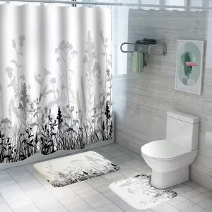The Better Home Shower Curtain & Bathroom Mat Set (3pc) | 7 Ft Shower Curtains for Bathroom| U-Shaped Anti Skid Mat for Bathroom Floor | Non Slip Mat for Bathroom | Mold Resistant | White & Black