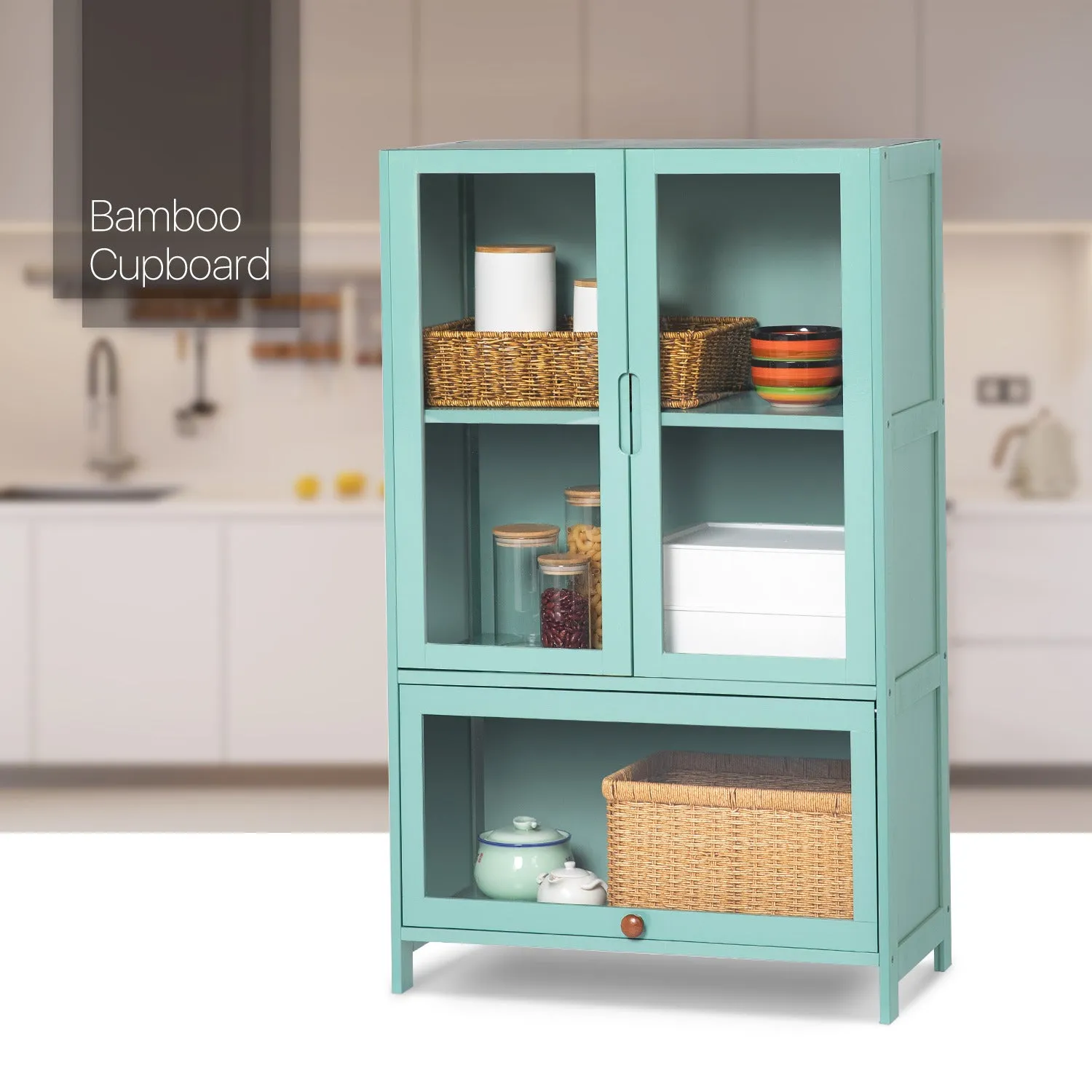 Visible Three-Doors Cupboard - Bamboo/Acrylic - Green