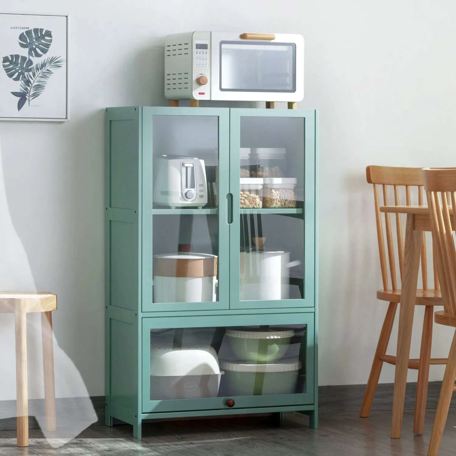Visible Three-Doors Cupboard - Bamboo/Acrylic - Green