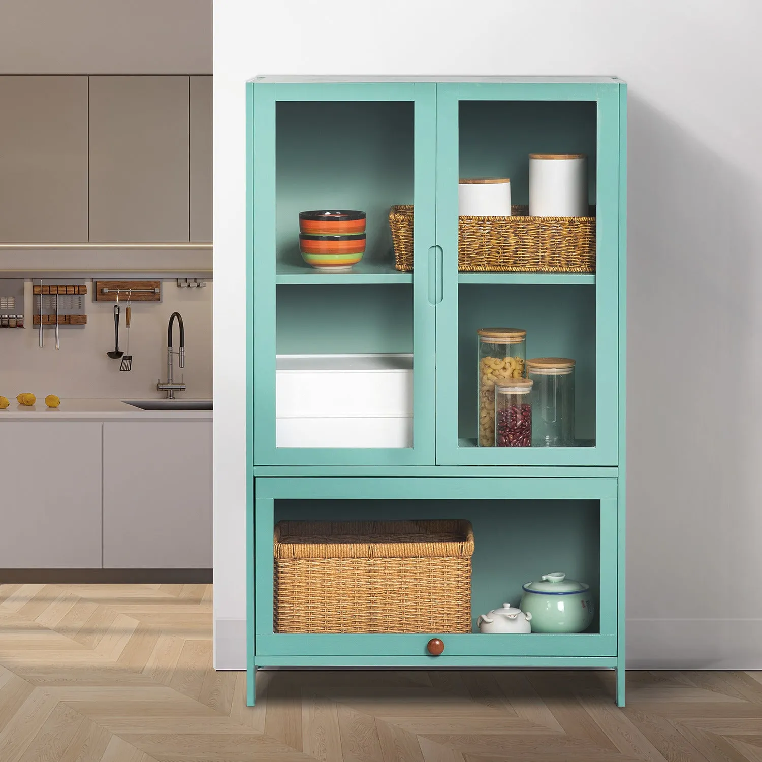 Visible Three-Doors Cupboard - Bamboo/Acrylic - Green