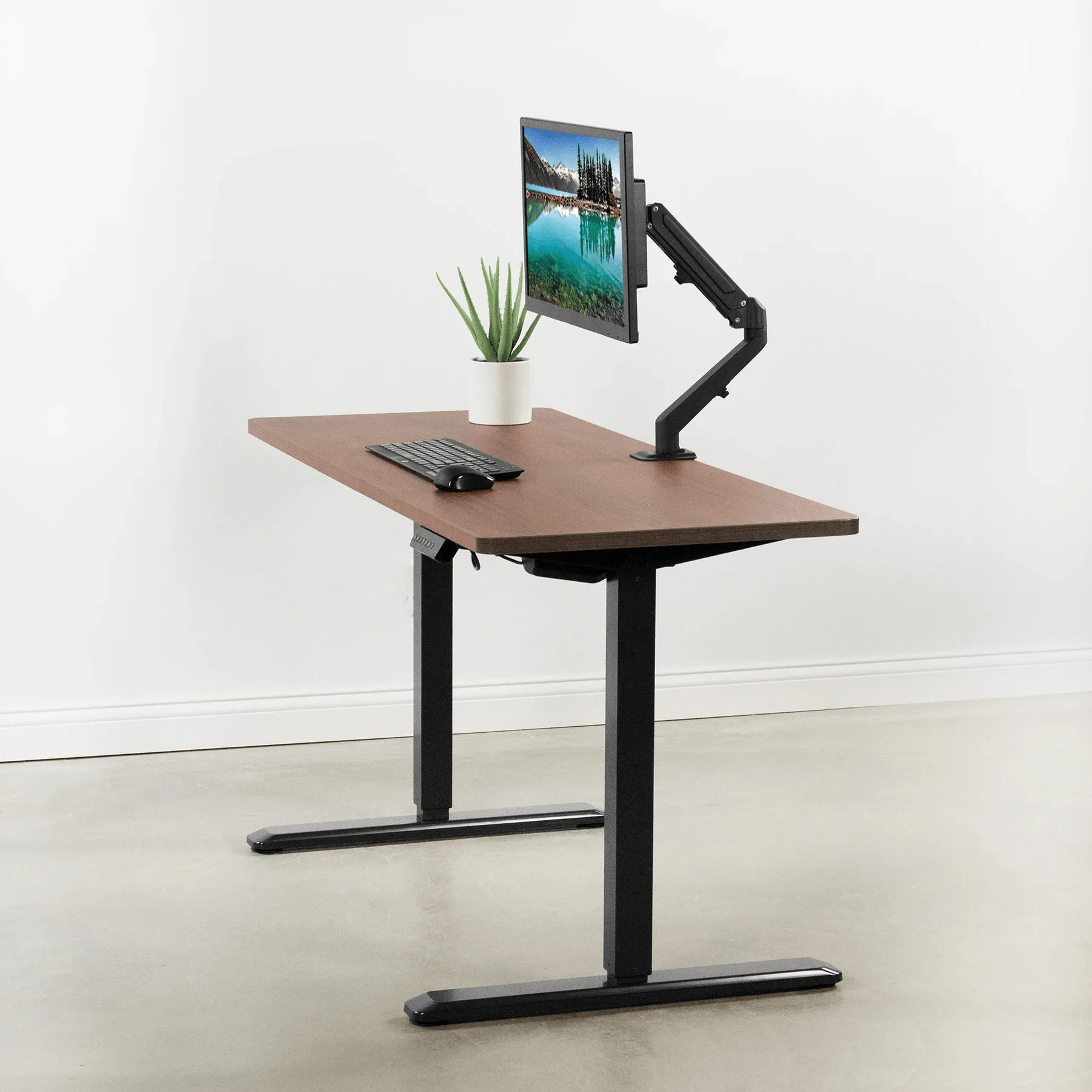 VIVO Electric 60” x 24” Standing Desk, Dark Walnut Tabletop Black Frame, DESK-KIT-1B6D