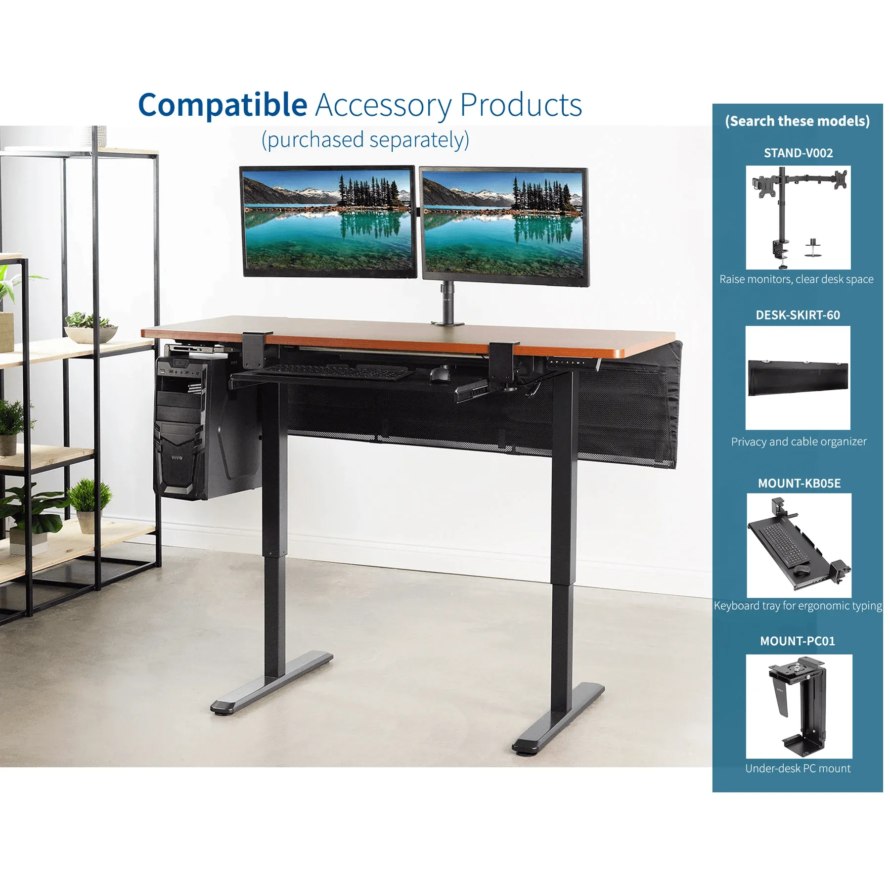VIVO Electric 60” x 24” Standing Desk, Dark Walnut Tabletop Black Frame, DESK-KIT-1B6D