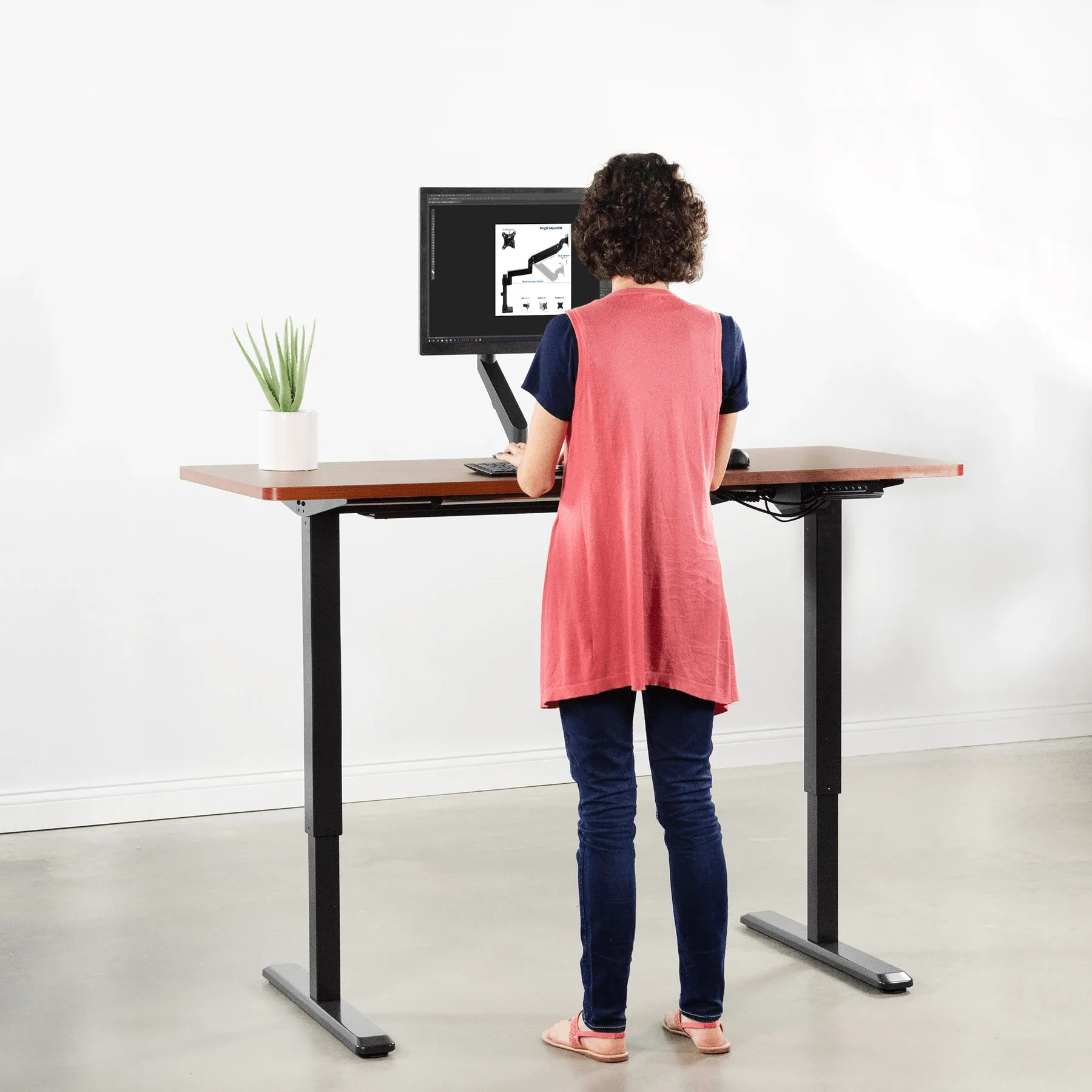 VIVO Electric 60” x 24” Standing Desk, Dark Walnut Tabletop Black Frame, DESK-KIT-1B6D